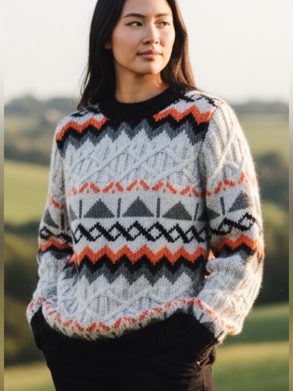 MAGASCHONI FAIR ISLE CABLE KNIT SKI WEAR CASUAL PULLOVER WINTER SWEATER SIZE L